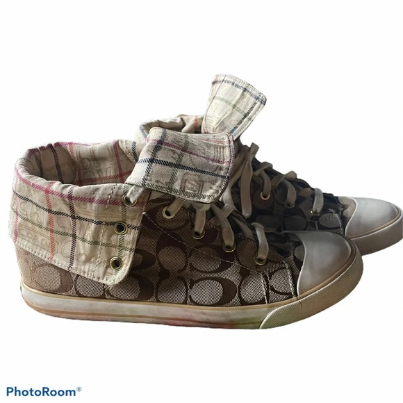Coach Shoes - Coach signature high top fold over graffiti shoes 9.5 sneakers